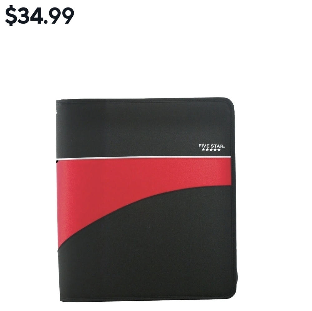 Five Star 3-inch Zipper Binder with Handle,  Colors red & black